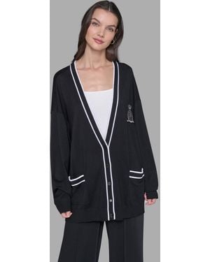 Karl Lagerfeld Patch Button Front Cardigan Sweater - Gray