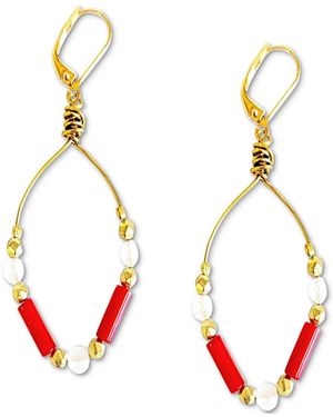 Minu Jewels Gold-tone Moonstone & Red Coral Beaded Drop Earrings