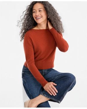 Charter Club 100% Cashmere Long Sleeve Boatneck Sweater - Red