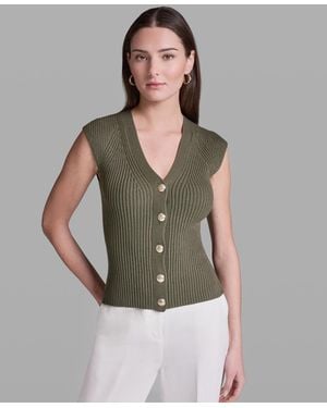 BCBGMAXAZRIA Short-sleeve V-neck Button-front Top - Green