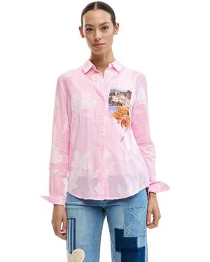 Desigual Striped Postcard Shirt, Cotton - Red