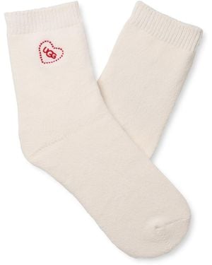 UGG Rib Knit Slouchy Quarter Embroidered Heart Socks - Natural
