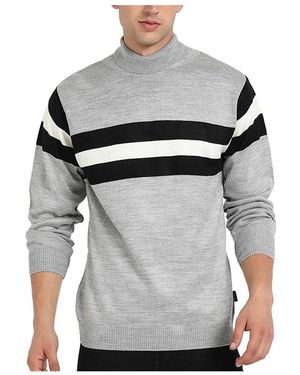 Campus Sutra Light Relaxed Horizontal Striped Pullover Sweater - Gray
