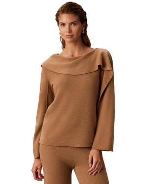 Calvin Klein Asymmetrical Drape Boat Neck Long-sleeve Sweater - Brown