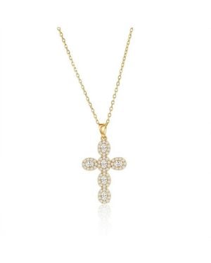 Simona Oval Halo Cz Cross Necklace - Metallic