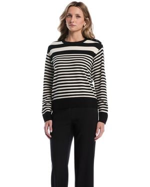 Rafaella Petites Striped Crewneck Long-sleeve Sweater - Black