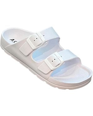 Andrew By Andrew Stevens Comfort Slides Double Buckle Adjustable Scooby Flat Sandals - White