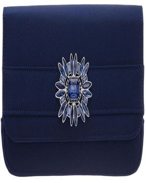 Nina Art Deco Crystal Ornament Magnetic Snap Clutch - Blue