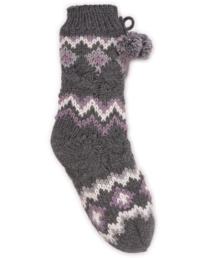 Muk Luks Chunky Fairisle/cable Mix Cabin Socks - Gray