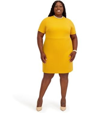 Kasper Short Sleeve Crewneck Dress - Yellow