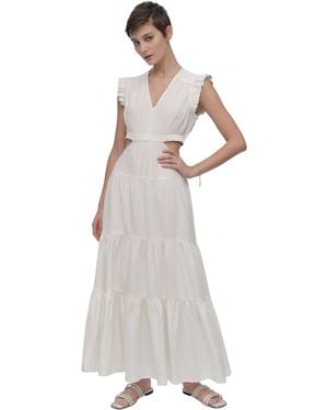DKNY V-neck Tiered Long Dress in Metallic | Lyst