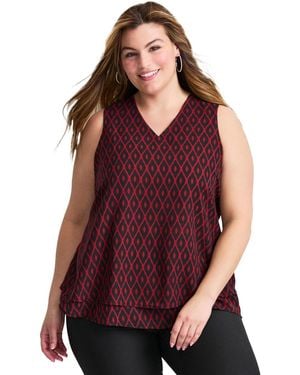 Avenue Tops & Tees Plus Size Sleeveless Double Layer Swing Tank - Red