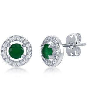 Simona Elegant Round Halo Cz Stud Earrings - Green