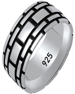 Steeltime Sterling Silver And Black Ip Brick Band Ring - Metallic