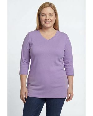 Woman Within Plus Size Within Perfect Three-quarter Sleeve V-neck Tunic - Purple