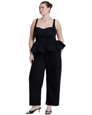 Eloquii Plus Size Peplum Barrel Leg Jumpsuit - Black