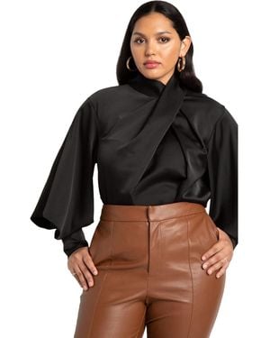 Eloquii Plus Size Draped Neck Satin Blouse - Brown