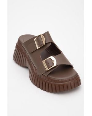 Forever & Always Shoes Joanes Leather Two-strap Platform Sandal () - Brown
