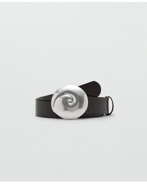 Mango Shell Buckle Leather Belt - White