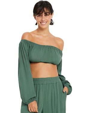 Lscn By Lascana Cropped Off The Shoulder Top - Green