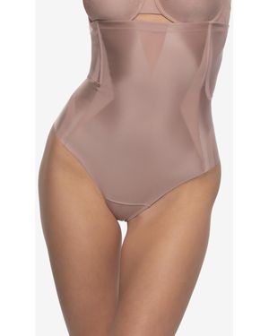 Felina Uplifted Satin Mesh Body Mapped High-waist Shaper Thong - Multicolor