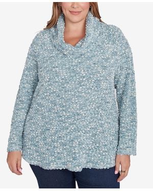 Ruby Rd. Plus Size Cowl Neck Cozy Boucle Knit Top - Blue