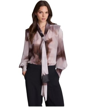 Kenneth Cole Tie-neck Balloon-sleeve Printed-chiffon Blouse - Multicolor