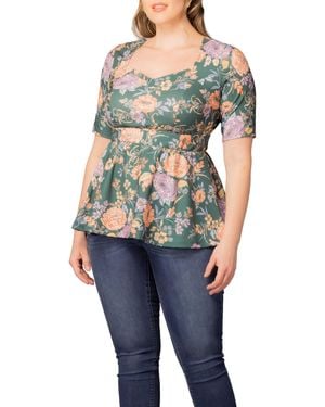 Kiyonna Plus Size Posh Peplum Top - Blue