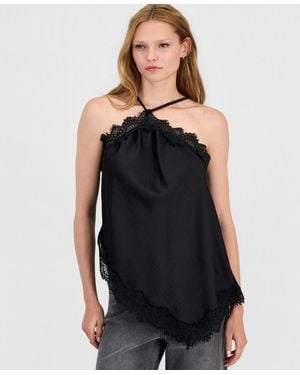 BarIII Asymmetrical Satin Top - Black