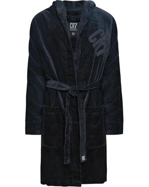 Cr7 Modern Cut Cotton Bathrobe - Black