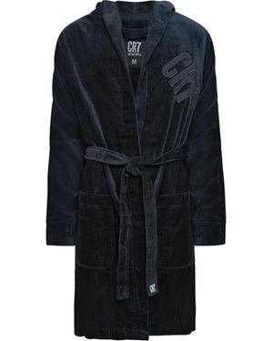 Cr7 Modern Cut Cotton Bathrobe - Black