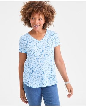 Style & Co. Printed Short-sleeve V-neck T-shirt - Blue