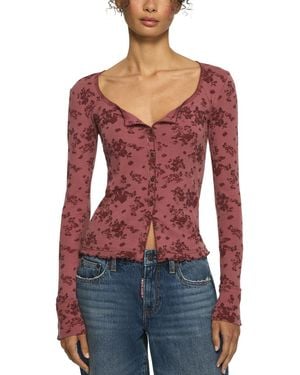 Lucky Brand Floral-print Long-sleeve Scoop Neck Top - Red