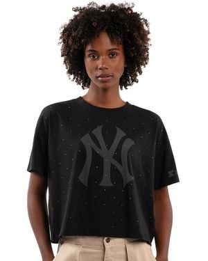 Starter New York Yankees Rhinestone Sprinkle Boxy Cropped T-shirt - Black