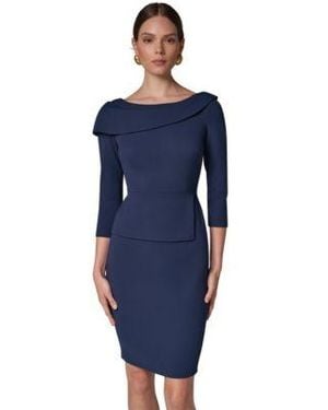Donna Karan Peplum Foldover Boat Neck Dress - Blue