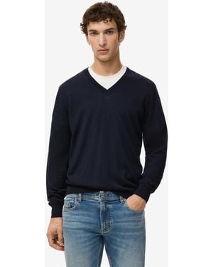 Mango Merino Wool V-neck Sweater - Blue