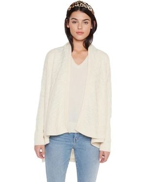 Jennie Liu 100% Pure Cashmere 4-ply Cable-knit Drape-front Open Cardigan Sweater - White