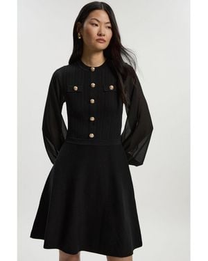 Karen Millen Chiffon Sleeve Mini Knit Dress - Black