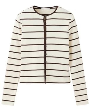 Mango Striped Lightweight Knit Cardigan - White