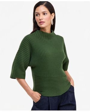 INC International Concepts Ribbed-knit Asymmetrical-hem Mockneck Sweater - Green