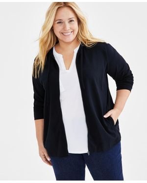 Style & Co. Plus Size Zip-up Hooded Sweatshirt - Black