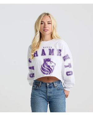 Fanatics Sacramento Kings Spirit Jersey Cropped Crew Neck Sweatshirt - White
