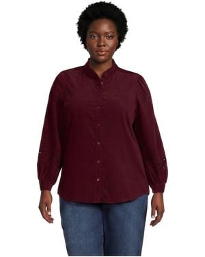 Lands' End Plus Size Pinwale Corduroy Eyelet Sleeves Shirt - Red