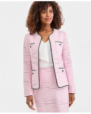 Kasper Tweed Four-pocket Open-front Jacket - Pink