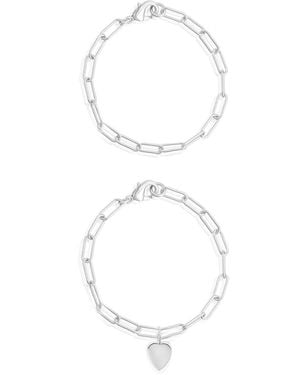 Adornia Tarnish Resistant Heart Paper Clip Chain Bracelet Set - White