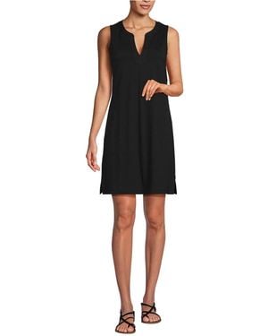 Lands' End Tall Cotton Jersey Notch Neck Dress - Black