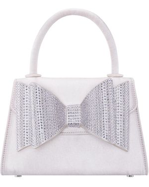 Nina Crystal Double Bow Handheld Satchel Bag - White