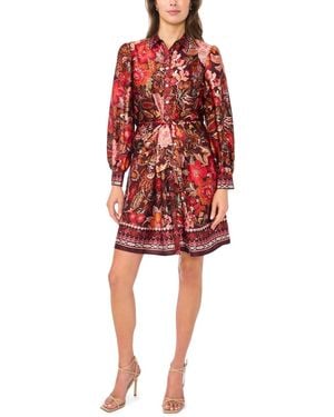 Msk Button Up Tie-front Long-sleeve Dress - Red