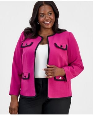Kasper Plus Size Collarless Open-front Framed Jacket - Pink