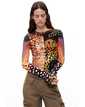 Desigual Printed Long Sleeve T-Shirt, Viscose - Multicolor